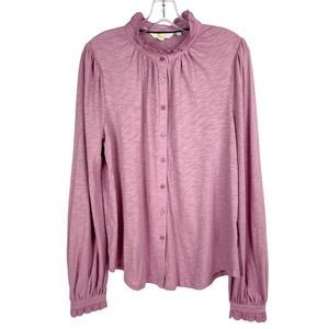 Boden Broderie Trim Jersey Shirt 12 US Orchid Haze Pink Purple High Neck Top